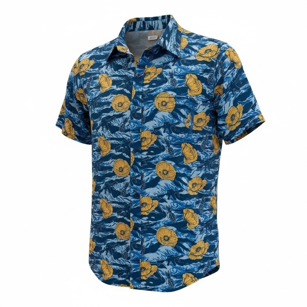 Savage Tacticians Tiger Stripe Shirt Medium Blue Yellow Poppy Camo Button Rifl